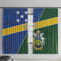 Solomon Islands Independence Day Window Curtain With Coat Of Arms LT05 With Hooks Green - Polynesian Pride