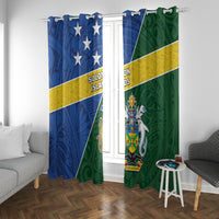 Solomon Islands Independence Day Window Curtain With Coat Of Arms LT05 With Grommets Green - Polynesian Pride
