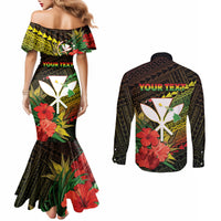Personalized Hawaii Born and Raised Couples Matching Mermaid Dress and Long Sleeve Button Shirt Kanaka Maoli Flag Day