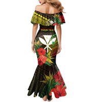 Personalized Hawaii Born and Raised Family Matching Mermaid Dress and Hawaiian Shirt Kanaka Maoli Flag Day