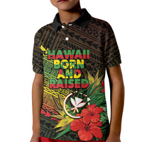 Personalized Hawaii Born and Raised Kid Polo Shirt Kanaka Maoli Flag Day