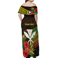 Personalized Hawaii Born and Raised Off Shoulder Maxi Dress Kanaka Maoli Flag Day