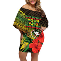 Personalized Hawaii Born and Raised Off Shoulder Short Dress Kanaka Maoli Flag Day LT05 Women Reggae - Polynesian Pride