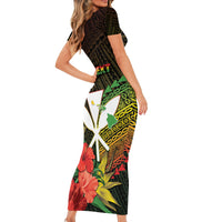 Personalized Hawaii Born and Raised Short Sleeve Bodycon Dress Kanaka Maoli Flag Day
