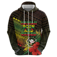 Personalized Hawaii Born and Raised Zip Hoodie Kanaka Maoli Flag Day