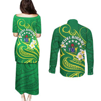 Cook Islands Happy Constitution Day Couples Matching Puletasi and Long Sleeve Button Shirt Pattern Tribal Art