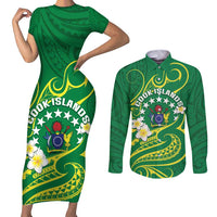 Cook Islands Happy Constitution Day Couples Matching Short Sleeve Bodycon Dress and Long Sleeve Button Shirt Pattern Tribal Art