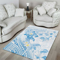 Polynesia Hammerhead Shark Area Rug Tropical Flowers Tribal Pattern Blue