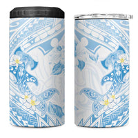 Polynesia Hammerhead Shark 4 in 1 Can Cooler Tumbler Tropical Flowers Tribal Pattern Blue