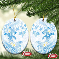 Polynesia Hammerhead Shark Ceramic Ornament Tropical Flowers Tribal Pattern Blue