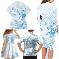 Polynesia Hammerhead Shark Family Matching Long Sleeve Bodycon Dress and Hawaiian Shirt Tropical Flowers Tribal Pattern Blue LT05 - Polynesian Pride