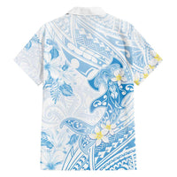 Polynesia Hammerhead Shark Family Matching Long Sleeve Bodycon Dress and Hawaiian Shirt Tropical Flowers Tribal Pattern Blue LT05 - Polynesian Pride
