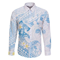 Polynesia Hammerhead Shark Family Matching Long Sleeve Bodycon Dress and Hawaiian Shirt Tropical Flowers Tribal Pattern Blue LT05 Dad's Shirt - Long Sleeve Blue - Polynesian Pride