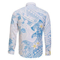 Polynesia Hammerhead Shark Family Matching Long Sleeve Bodycon Dress and Hawaiian Shirt Tropical Flowers Tribal Pattern Blue LT05 - Polynesian Pride