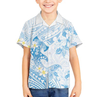 Polynesia Hammerhead Shark Family Matching Long Sleeve Bodycon Dress and Hawaiian Shirt Tropical Flowers Tribal Pattern Blue LT05 Son's Shirt Blue - Polynesian Pride