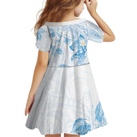 Polynesia Hammerhead Shark Family Matching Off Shoulder Short Dress and Hawaiian Shirt Tropical Flowers Tribal Pattern Blue LT05 - Polynesian Pride