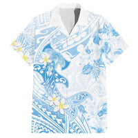 Polynesia Hammerhead Shark Family Matching Summer Maxi Dress and Hawaiian Shirt Tropical Flowers Tribal Pattern Blue LT05 Dad's Shirt - Short Sleeve Blue - Polynesian Pride