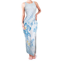 Polynesia Hammerhead Shark Family Matching Tank Maxi Dress and Hawaiian Shirt Tropical Flowers Tribal Pattern Blue LT05 Mom's Dress Blue - Polynesian Pride