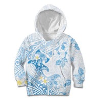 Polynesia Hammerhead Shark Kid Hoodie Tropical Flowers Tribal Pattern Blue