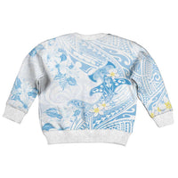 Polynesia Hammerhead Shark Kid Ugly Christmas Sweater Tropical Flowers Tribal Pattern Blue