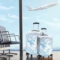 Polynesia Hammerhead Shark Luggage Cover Tropical Flowers Tribal Pattern Blue