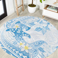 Polynesia Hammerhead Shark Round Carpet Tropical Flowers Tribal Pattern Blue LT05 Blue - Polynesian Pride