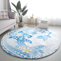 Polynesia Hammerhead Shark Round Carpet Tropical Flowers Tribal Pattern Blue LT05 - Polynesian Pride