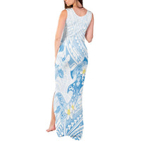 Polynesia Hammerhead Shark Tank Maxi Dress Tropical Flowers Tribal Pattern Blue
