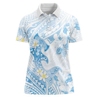 Polynesia Hammerhead Shark Women Polo Shirt Tropical Flowers Tribal Pattern Blue