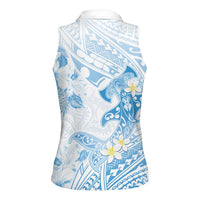 Polynesia Hammerhead Shark Women Sleeveless Polo Shirt Tropical Flowers Tribal Pattern Blue