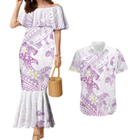 Polynesia Hammerhead Shark Couples Matching Mermaid Dress and Hawaiian Shirt Tropical Flowers Tribal Pattern Lavender LT05 Purple - Polynesian Pride