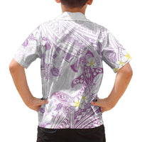 Polynesia Hammerhead Shark Family Matching Off Shoulder Short Dress and Hawaiian Shirt Tropical Flowers Tribal Pattern Lavender LT05 - Polynesian Pride