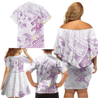 Polynesia Hammerhead Shark Family Matching Off Shoulder Short Dress and Hawaiian Shirt Tropical Flowers Tribal Pattern Lavender LT05 - Polynesian Pride