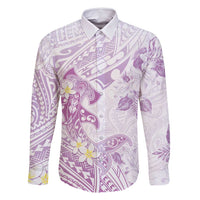 Polynesia Hammerhead Shark Family Matching Summer Maxi Dress and Hawaiian Shirt Tropical Flowers Tribal Pattern Lavender LT05 Dad's Shirt - Long Sleeve Purple - Polynesian Pride
