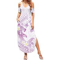 Polynesia Hammerhead Shark Family Matching Summer Maxi Dress and Hawaiian Shirt Tropical Flowers Tribal Pattern Lavender LT05 Mom's Dress Purple - Polynesian Pride