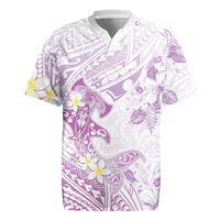 Polynesia Hammerhead Shark Rugby Jersey Tropical Flowers Tribal Pattern Lavender