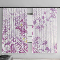 Polynesia Hammerhead Shark Window Curtain Tropical Flowers Tribal Pattern Lavender