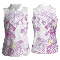 Polynesia Hammerhead Shark Women Sleeveless Polo Shirt Tropical Flowers Tribal Pattern Lavender