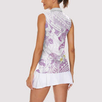 Polynesia Hammerhead Shark Women Sleeveless Polo Shirt Tropical Flowers Tribal Pattern Lavender