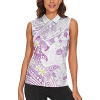 Polynesia Hammerhead Shark Women Sleeveless Polo Shirt Tropical Flowers Tribal Pattern Lavender