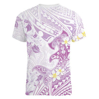Polynesia Hammerhead Shark Women V-Neck T-Shirt Tropical Flowers Tribal Pattern Lavender