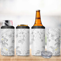 Polynesia Hammerhead Shark 4 in 1 Can Cooler Tumbler Tropical Flowers Tribal Pattern White