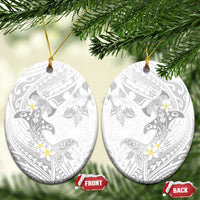 Polynesia Hammerhead Shark Ceramic Ornament Tropical Flowers Tribal Pattern White