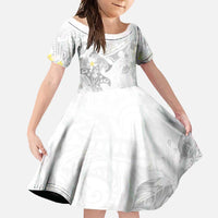 Polynesia Hammerhead Shark Family Matching Mermaid Dress and Hawaiian Shirt Tropical Flowers Tribal Pattern White LT05 Daughter's Dress White - Polynesian Pride