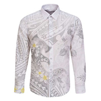 Polynesia Hammerhead Shark Family Matching Off The Shoulder Long Sleeve Dress and Hawaiian Shirt Tropical Flowers Tribal Pattern White LT05 Dad's Shirt - Long Sleeve White - Polynesian Pride