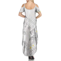 Polynesia Hammerhead Shark Family Matching Summer Maxi Dress and Hawaiian Shirt Tropical Flowers Tribal Pattern White LT05 - Polynesian Pride