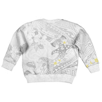 Polynesia Hammerhead Shark Kid Ugly Christmas Sweater Tropical Flowers Tribal Pattern White