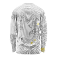 Polynesia Hammerhead Shark Long Sleeve Shirt Tropical Flowers Tribal Pattern White