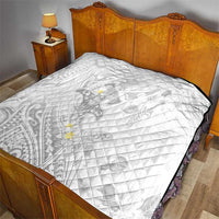 Polynesia Hammerhead Shark Quilt Tropical Flowers Tribal Pattern White