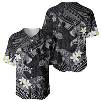 Polynesia Hammerhead Shark Baseball Jersey Tropical Flowers Tribal Pattern Black LT05 - Polynesian Pride